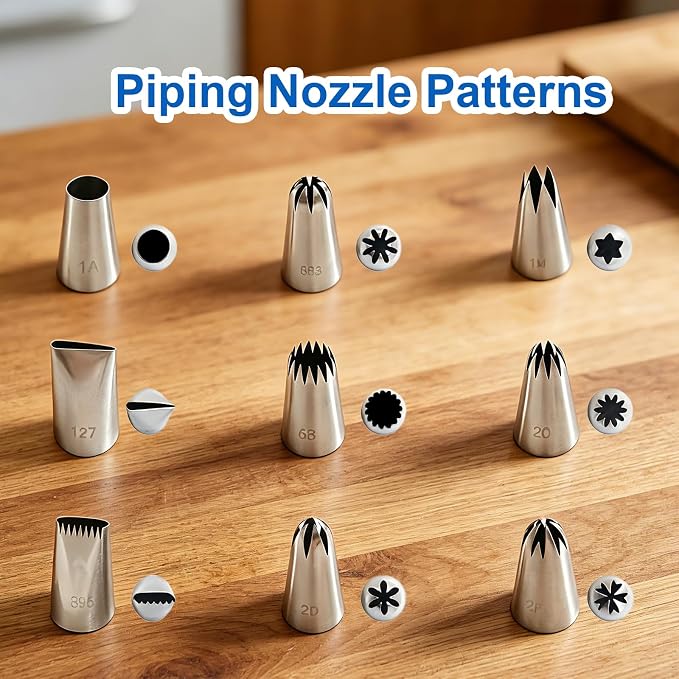 10Pcs 304 Stainless Steel Cake Piping Tips & Coupler, Icing Tips Cookies and Cupcakes Decorating Baking Tools