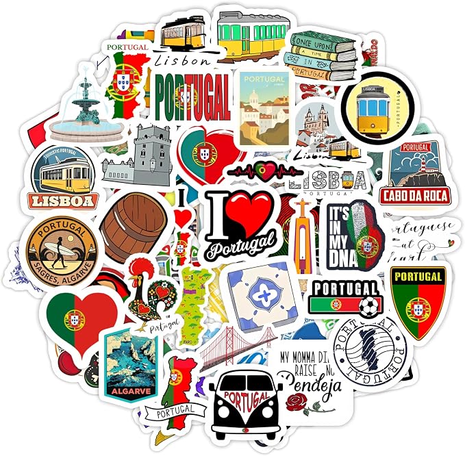 BulbaCraft Portugal Stickers for Water Bottle and Laptop - Portugal Party Supplies & Decorations, Waterproof Vinyl Decals, Portuguese Flag and Culture Stickers, Gifts for Women & Men