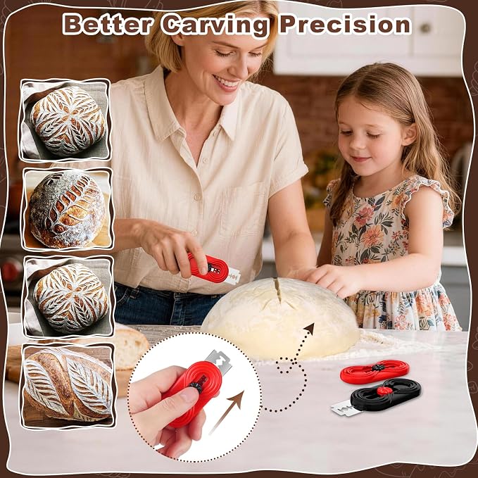 2PCS Sourdough Lame, Upgraded Magnetic Bread Lame with Retractable Anti-Slip Handle, Dough Scoring Tool & Bread Scoring Knife for Sourdough Baking, Includes 5 Razor Blades & 2 Finger