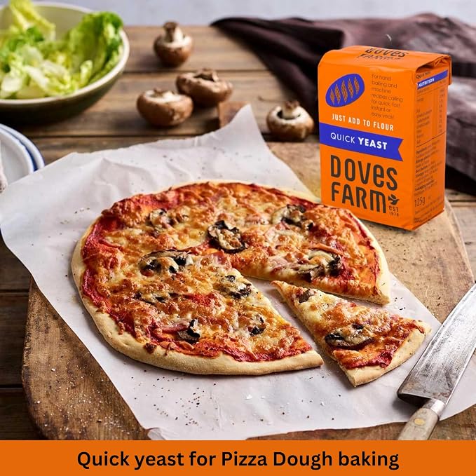 Doves Farm Quick Yeast 4.41 oz (125g) - Fast Acting Gluten Free Yeast for Baking Bread, Pizza Dough, Rolls | For Hand Baking and Bread Machine | Quick, Fast, Instant, Rapid Rise Leavening Agent