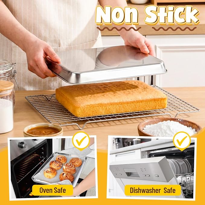4 Pack Stainless Steel Sheet Baking Pans, 10/12/16/18 Inch Commercial Grade Cookie Sheets for Baking, Heavy Duty Stainless Steel Cookware Set, Non-stick, Non-toxic
