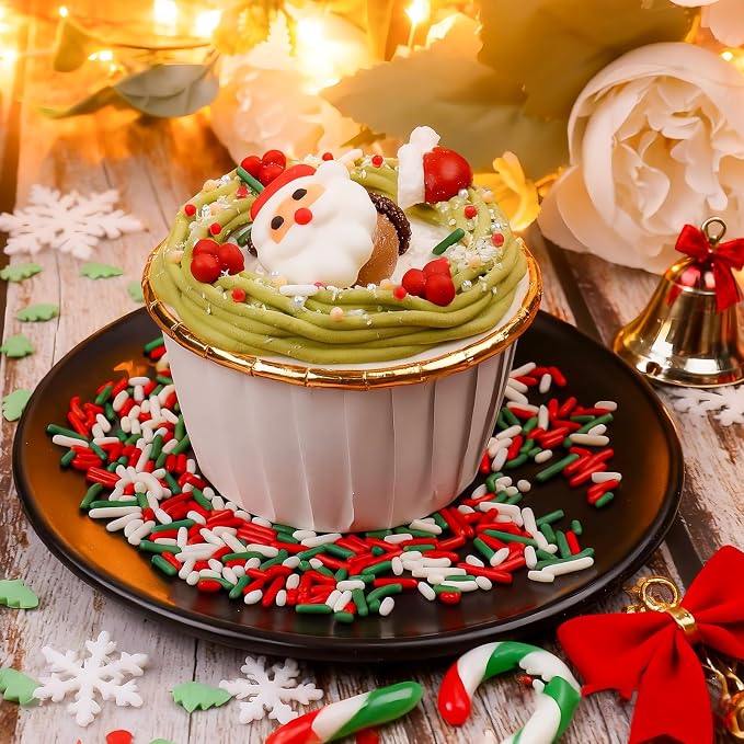 Christmas Sprinkles for Cookies, Holiday Red and Green Sprinkles Assortment 5 oz, Edible Jimmies Nonpareils and Sanding Sugar Pearls for Cake Decorating, Christmas Cookies, Baking, Cupcakes, Desserts