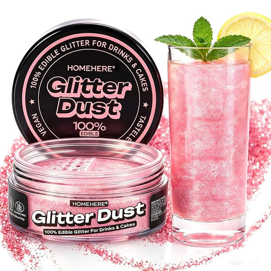 HomeHere Edible Glitter for Drinks & Cakes, 10g Food Grade Disco Diamond Glimmer Dust, Sparkle Powder for Cocktails, Chocolate, Baking Decorations, Vegan& Tasteless (Light Pink)