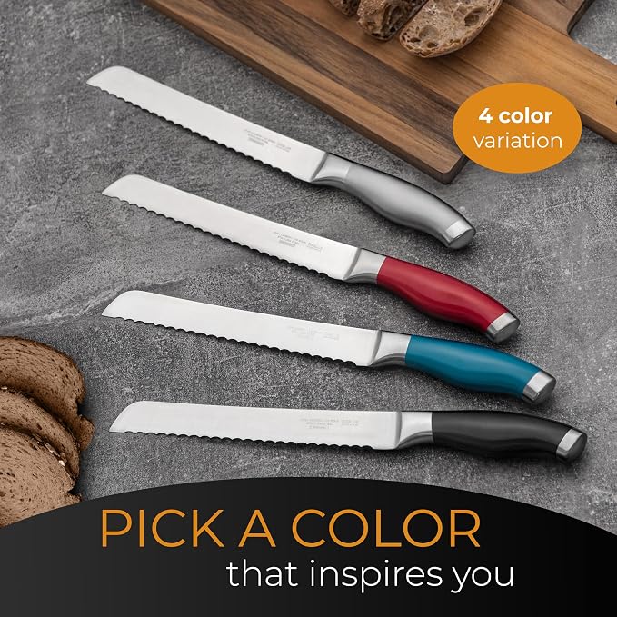 Orblue Serrated Bread Knife Ultra-Sharp Stainless Steel Professional Grade Bread Cutter - Cuts Thick Loaves Effortlessly - (8-Inch Blade with 5-Inch Handle), Blue