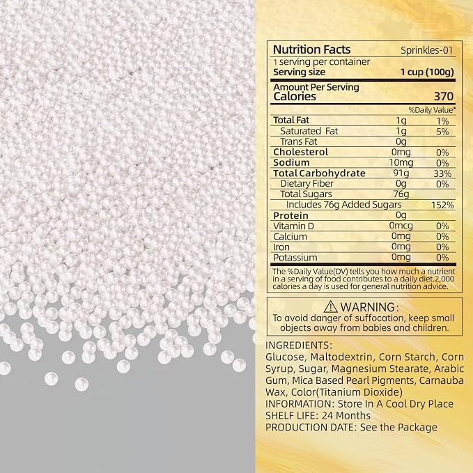 Bayep Edible Pearls for Cake Decorating 2mm White Sprinkles for Cookies, Baking, Ice Cream, Cupcake Topper Pearl Sprinkles Perfect for Wedding Party Valentines Christmas Holiday Supplies 3.52 Ounce