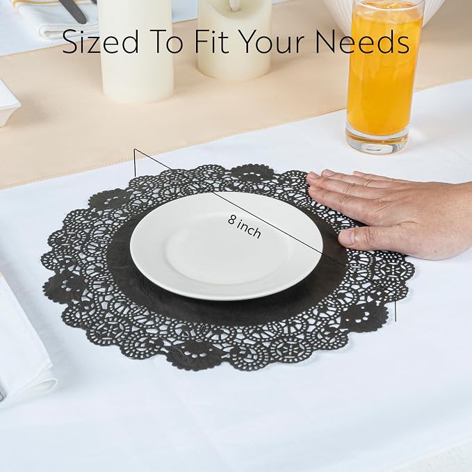 Restaurantware Black Paper Doilies 4000 Count 8 x 8 Inch, Disposable, Long Lasting Absorbent Paper Doilies for Tables with Elegant Lace Finish for Pastries, Cupcakes, Cookies and Desserts