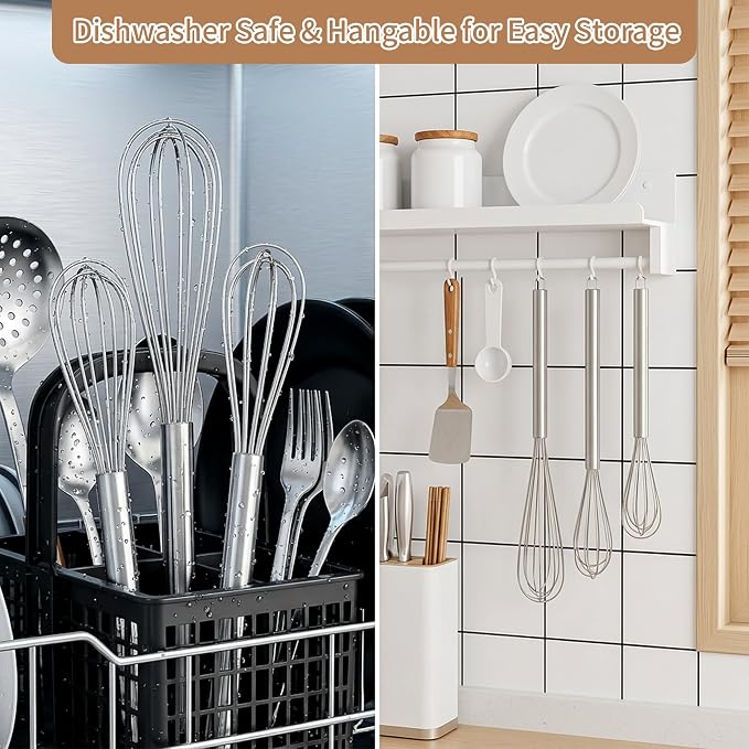 3 PCS Mini Whisk, Small Whisks for Cooking - Stainless Steel Balloon Hand Whisk Set (11", 9", 7") for Baking, Beating Eggs & Batter | Rust-Resistant & Dishwasher Safe