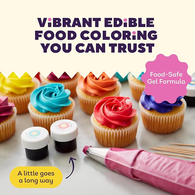 Wilton Edible Gel Food Coloring Set - For Baking & Decorating - Mixable Color Shades - Concentrated Formula for Vibrant Colors - 6 Ounces Each (12-Piece Set)
