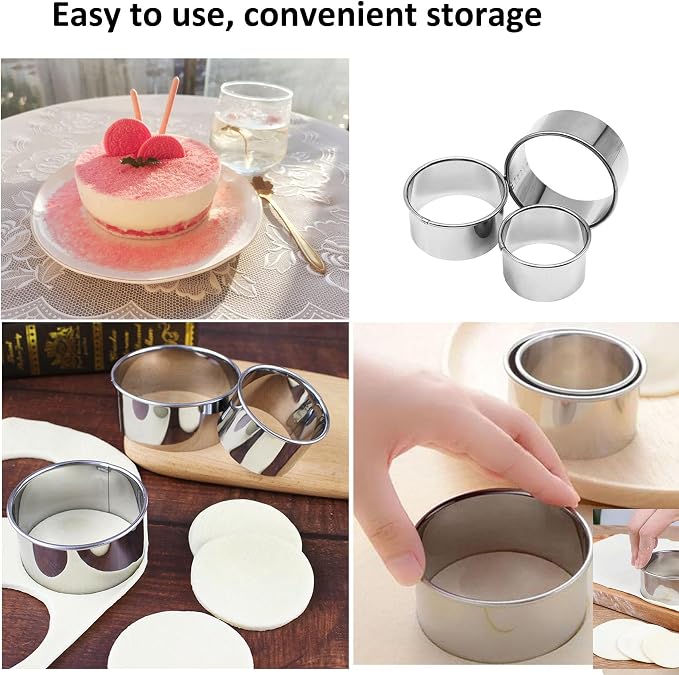3 Pieces Round Cookie Cutters Set Circle Pastry Cutters Dumpling Cutters Stainless Steel Circle Biscuit Pastry Cutters for Baking 1.4 inches high. (3pcs-3.2inch, 2.8inch, 2.4inch)