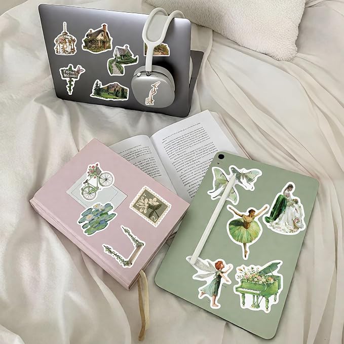 50 Pcs Cottagecore Stickers for Scrapbooking, Waterproof Vinyl Green Vintage Botanical Stickers for Laptops Water Bottles Journals, Aesthetic Decorative Decals for Teens Students Adults