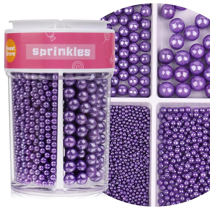 Purple Sprinkles for Cake Decorating, 7.8oz Edible Pearl Sprinkles, Sugar Candy Pearls for Baking, Cookie Decorations & Cupcake Topper, Wedding Party Halloween Supplies (Royal Purple, 4 Sizes)