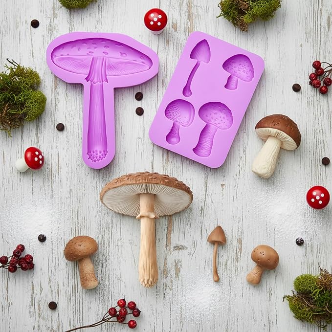 Mushroom Silicone Fondant Molds for DIY Cake Decorating, Chocolate Candy, Sugar Craft, Epoxy Craft, Fringe Clay