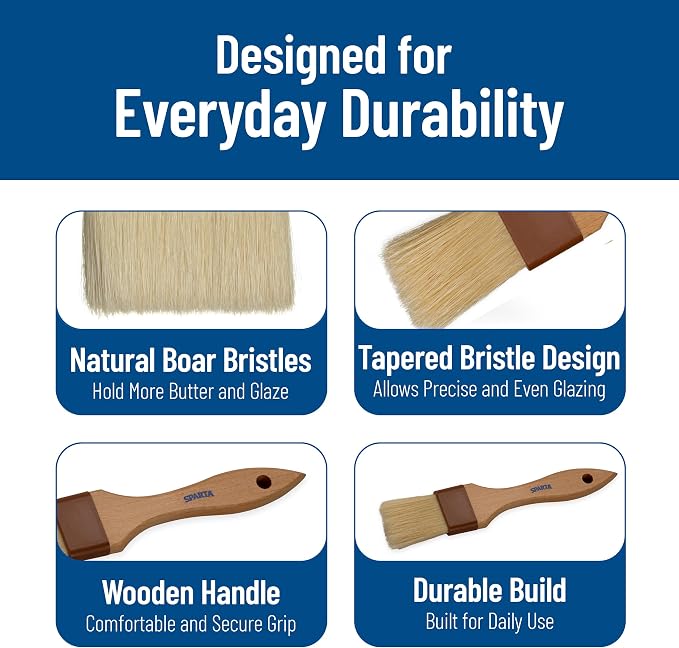 SPARTA Kitchen Basting Brush – 4037400 Basting Brush for Cooking Flat Boar Bristle Brush, Hardwood Handle for Kitchens, Restaurants, Catering, High Heat Food Prep, 2in, Pack of 12