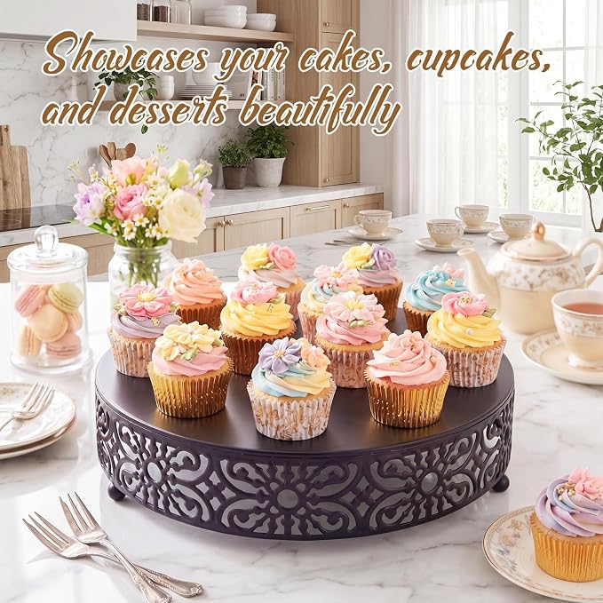 Wenqik 18 Inch Cake Stand Round Metal Cupcake Dessert Wedding Cake Stand Cookies Display Holder Fruit Food Serving Tray for Table Wedding Birthday Anniversary Party Decor (Black)