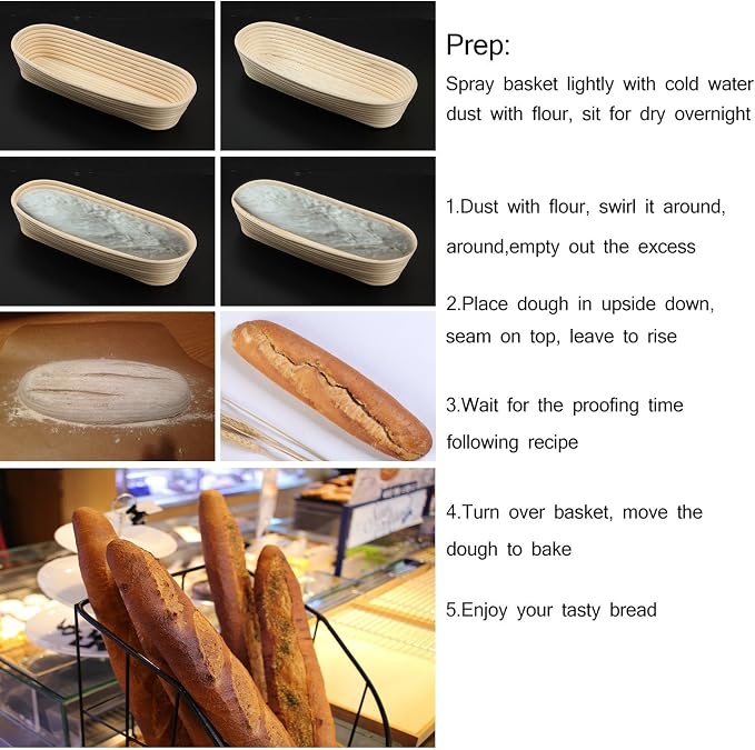 14 inch Long Banneton Bread Proofing Basket, BetterJonny Artisan Bread Dough Proofing Rattan Basket +Liner Combo for Professional and Home Bakers