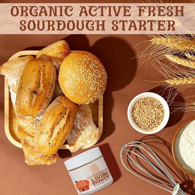 Living Dough - 900 Year Old Sourdough Starter Culture - Active & Live Organic Sourdough Starter for Baking - For Artisan Bread, Pizza Dough, Waffles & More