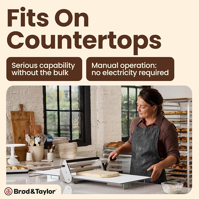 Brod & Taylor Countertop Dough Sheeter (with Carrying Case), Manual Operation, 0-26mm Adjustable Thickness for Faster & More Consistent Lamination