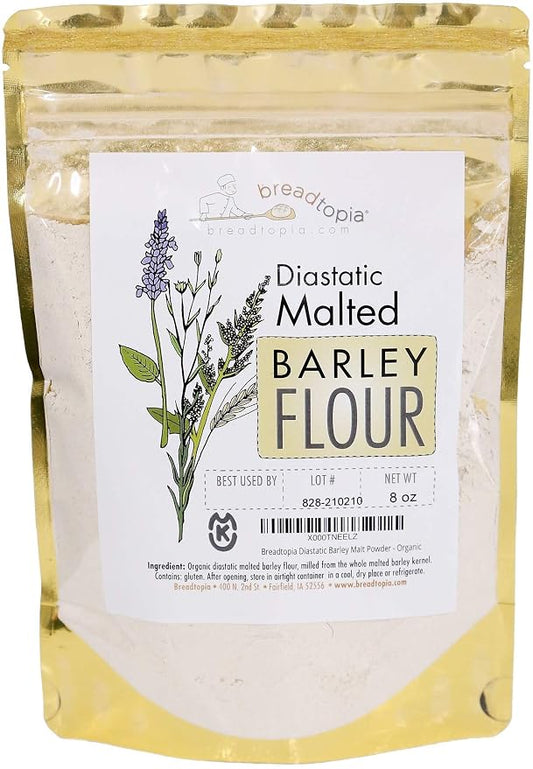 Breadtopia Organic Diastatic Malt Powder 8 oz. | Non-GMO Malted Barley Flour | No Additives, No Sugar, & No Fillers | Milled from Whole Malted Barley Kernel |