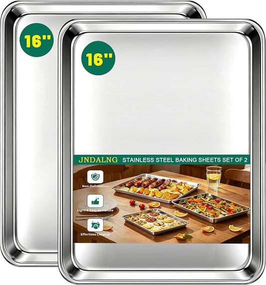 Baking Sheet Set Of 2,Stainless Steel Cookie Sheet For Baking,Sheet Pans For Baking,Baking Sheets Non Stick,Cookie Baking Pans Sheets,Baking Tray,Durable And Easy Clean (Set of 2-16”)