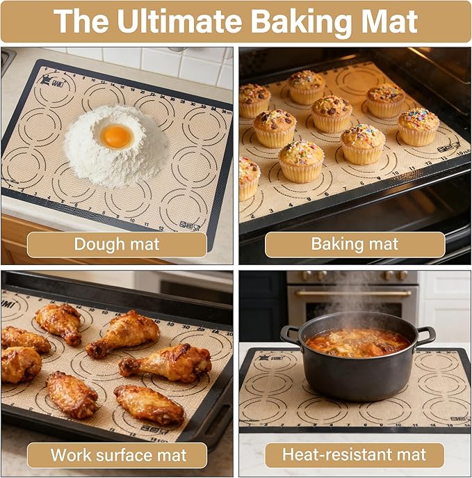 GUANCI 2 Pack Silicone Baking Mats, 11.6" x 16.5" Each, 0.7mm Thick, Food Grade Non-Stick Reusable Baking Mats & Baking Sheet Liners for Cookies, Macarons, Bread, Pizza & Pastry