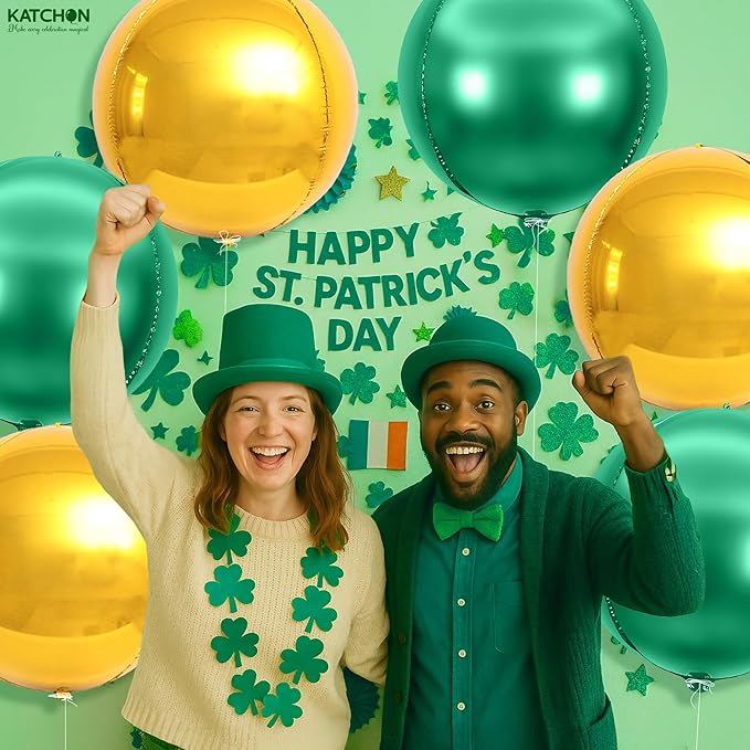 KatchOn, Green and Gold Foil Balloons – 22 Inch, Pack of 6 | Gold Mylar Balloons for St. Patricks Day Decorations | Graduation, Mardi Gras, Fiesta Party Football, Jungle, Safari Party Decorations
