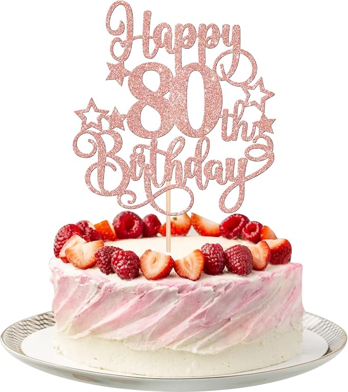 1 PCS Happy 80th Birthday Cake Topper Glitter Cheers to 80 Years Birthday Cake Pick Hello 80 Fabulous Cake Decoration for Happy 80th Birthday Anniversary Party Decorations Supplies Rose Gold