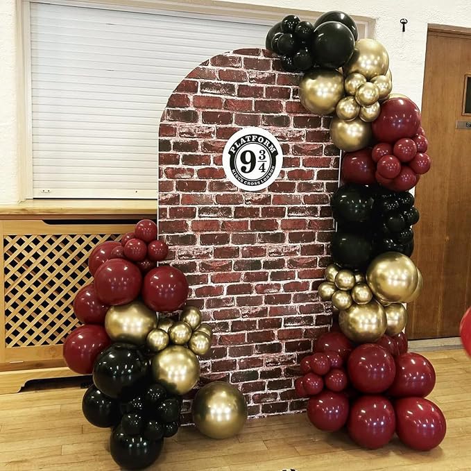 Burgundy Balloon Arch Garland Kit 154pcs Burgundy Maroon Black Gold and Confetti Balloons In Different Sizes for Wedding Valentines Day Baby Shower Birthday Party Decorations