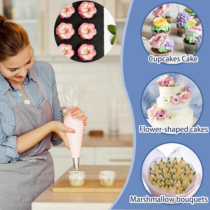 1pack Extra Large Stainless Steel Rose Petal Piping Tip, Cotton Candy Paste Flower Bouquet Cream Nozzle for Cakes Cupcakes Desserts Puffs Tool for Cake Decoration Pastry Baking (XXL,Style 34)