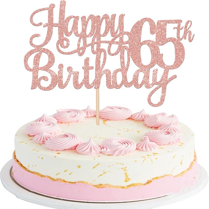 1 PCS Happy 65th Birthday Cake Topper Glitter Cheers to 65 Years Birthday Cake Pick 65 Fabulous Cake Decoration for Happy 65th Birthday Theme Party Decorations Supplies Rose Gold