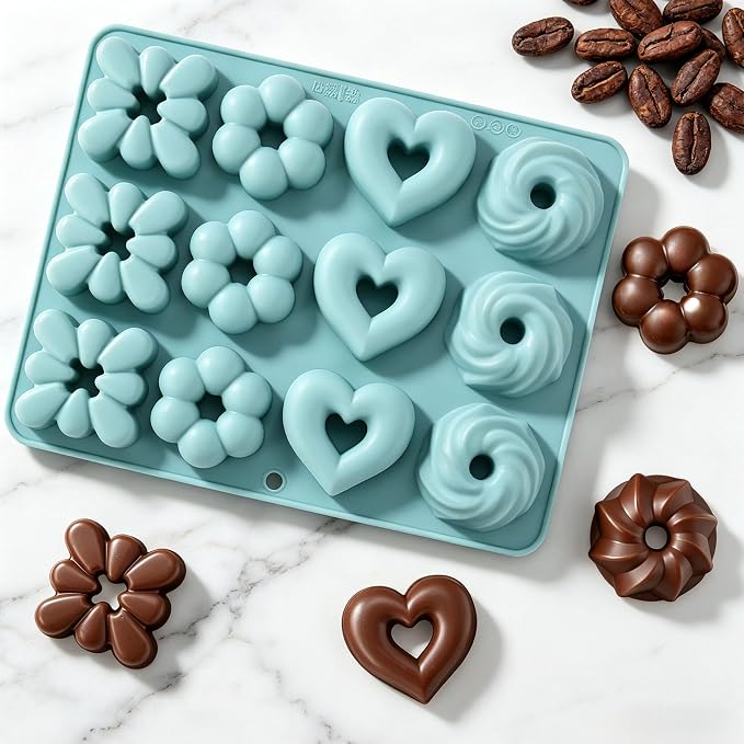 Donut Pan, 12 Cavity Silicone Donut Baking Pan, Non-Stick Silicone Doughnut Pan Food Grade Cake Mold for Jello, Cupcake, Doughnut Donut, Cornbread, Brownie