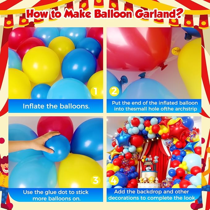 Carnival Balloon Garland Arch Kit 153pcs with Star, Red Blue Yellow Primary Color Balloons Rainbow Multicolor Confetti Balloons for Birthday Carnival Circus Theme Carnival Party Theme Decor
