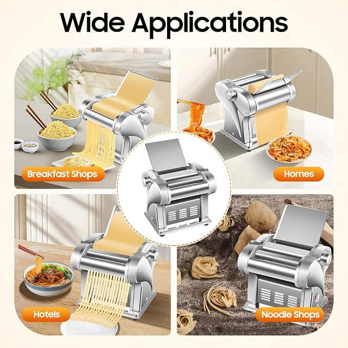 Commercial Electric Dough Sheeter, 110v 135w Stainless Steel Pasta Maker, Electric Dough Roller Sheeter Spaghetti Fettuccine Noodle Cutter Double-Knife Pressing Machine for Bakeries, Restaurants