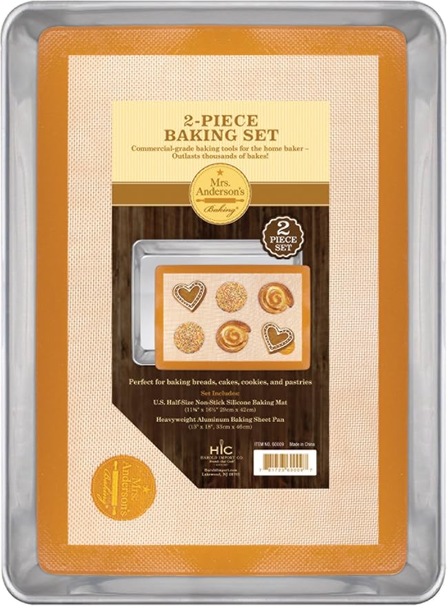 Mrs. Anderson’s Baking Non-Stick Silicone Half-Size Baking Mat and Sheet Pan Set, 13 x 18-Inch