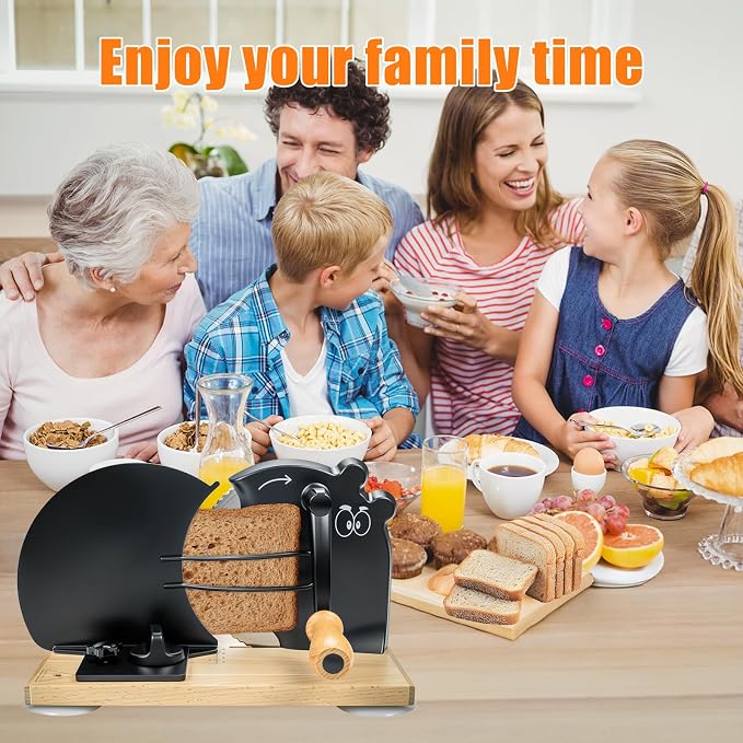 Manual Bread Slicer for Homemade Sourdough Bread with Strong Suction Base | 0-0.75" Adjustable Thickness, 402 Stainless Steel Blade, Beech Wood Base, Homemade Bread Toast Bagel Cutter