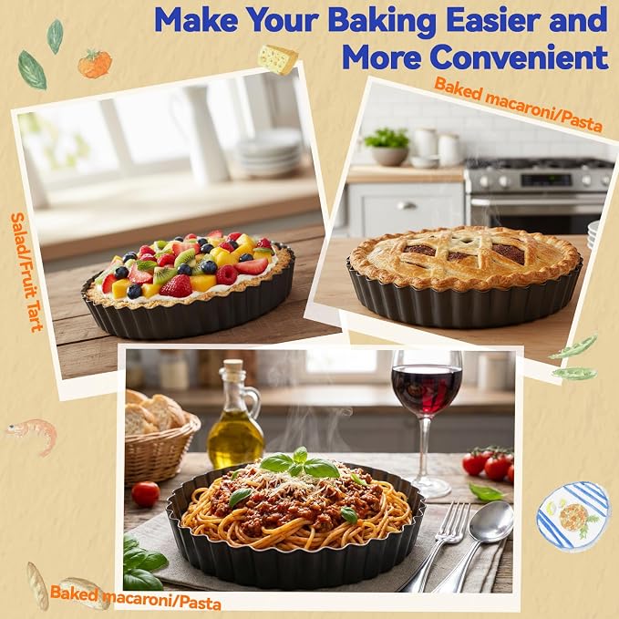 5 Packs Pie Tart Pans with Removable Bottom 4'' 6" 9" 10" 11" Round Nonstick Quiche Pan Bakeware Pie Tart Molds Steel Flan Tins Fluted Side for Pies Mousse Cheese Cookie Cake Dessert