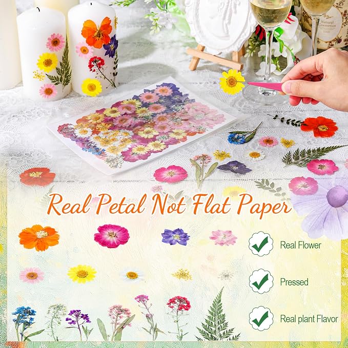 96 Pcs Natural Dried Pressed Flowers for Cake Topper Decorating Cupcake Toppers Cocktails Resin Jewelry Candle Soap Making DIY Art Crafts