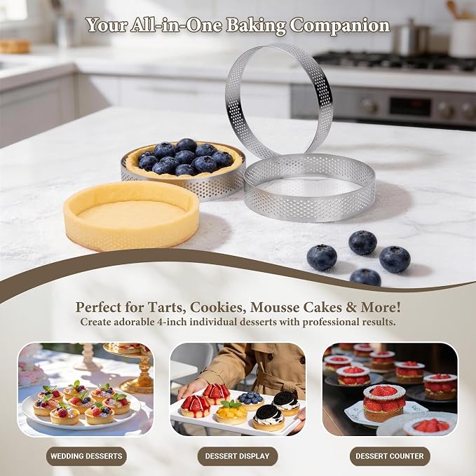 16 Pack Tart Rings,Stainless Steel 4 Inch Cookie Rings For Baking Small Pastry Rings Mousse Cake ring Heat-Resistant Crumpet Ring for Cooking Dessert