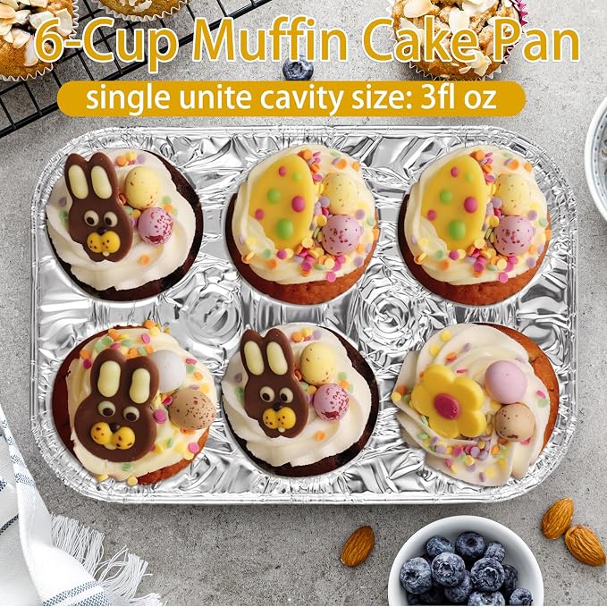 SENENQU Pack of 50 Aluminum Foil Muffin Pans, Holds 6 Cupcakes/Muffin & Pie foil Pan, Standard Size Cupcake Pans, Disposable Muffin Tin for Baking