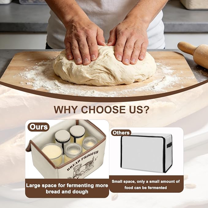 Folding Bread Proofing Box with Fahrenheit Temp Control & Digital Timer, 3-Side Heating Dough Proofer with Metal Rack, Large Foldable Fermenter for Sourdough, Pizza Dough, Yogurt & Kombucha