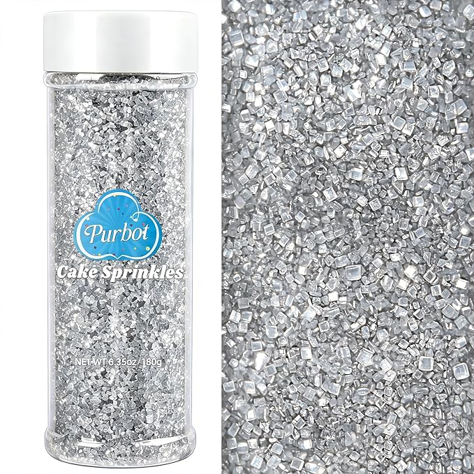 Silver Sprinkles Sanding Sugar for Baking, 6.35oz/180g Edible Sparkling Sugar Crystals, Decorating Sugar Sprinkles for Cakes Cupcakes Cookies Ice Cream