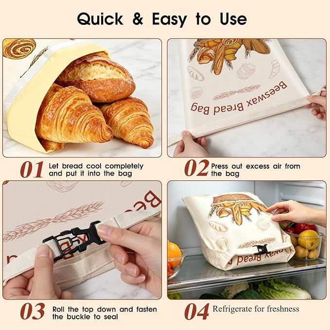 Beeswax Bread Bags for Sourdough, 2 Pack XL Reusable Pure Cotton Organic Beeswax Bread Bag with Bowl Cover, 17 x 13 Inch Bread Bags for Homemade Bread, Keep Fresh, Freezer Safe for Baking, Camping