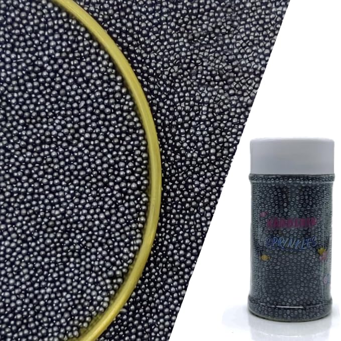 Edible Black Sprinkles Candy 2mm Mini Pearls Cake Decorations Cupcake Toppers Cookie Decorating Perfect for Wedding Party Valentine Halloween Christmas Supplies 3OZ