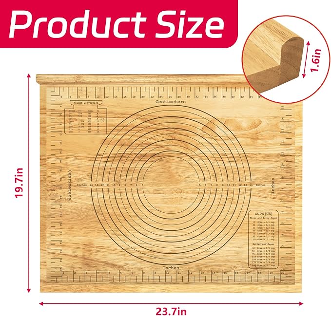 Extra Large Wooden Pastry Board, 24'' x 20" Wood Dough Rolling Tray with Edge, Reversible Cutting & Serving Board for Pizza, Bread, Pastry Baking, Kitchen Counter Dough Prep Board