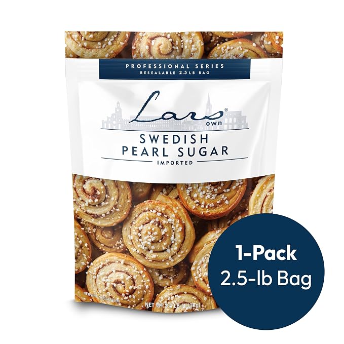 Lars Own Professional Series Swedish Pearl Sugar – 1-Pack, 2.5-lb Resealable Bag – Non-Melting, All-Natural Decorative Nib Sugar for Baking