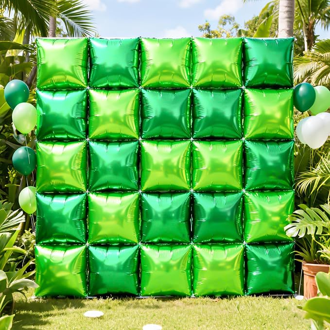 NISOCY 36PCS Dark Green and Light Green Square Foil Balloons Wall Backdrop Double Sided Green Balloons Arch Kit for Birthday Baby Shower St. Patrick's Day Spring Summer Jungle Theme Party Decorations