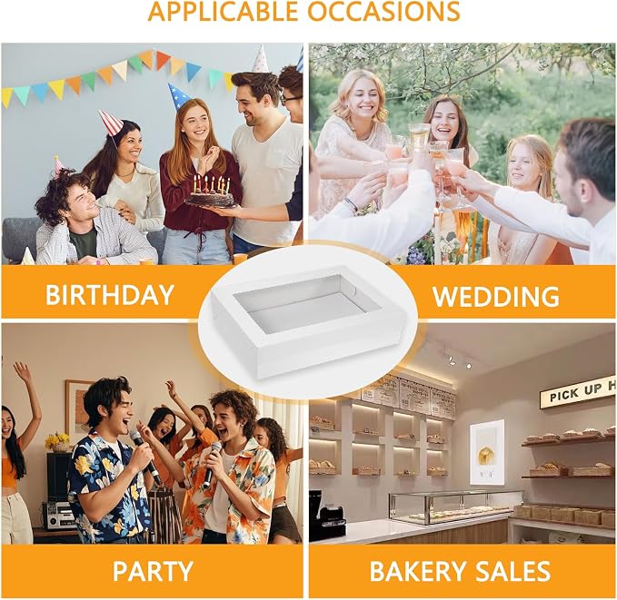 18pcs Cake Boxes with Cake Board, 14x10x4 Inches White Bakery Boxes with Large Window for Quarter Sheet Cakes, Donuts, Cupcakes, Pastry & Pies