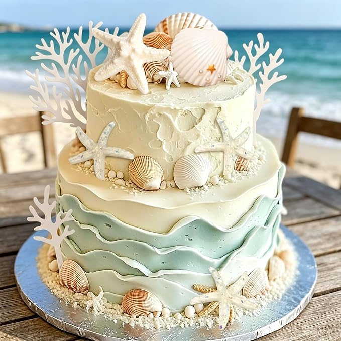 Beach Seashells Cake Decorations Under the Sea Cake Topper Under the Sea Birthday Party Decorations Starfish Shells Ocean Cake Topper Summer Beach Party Supplies