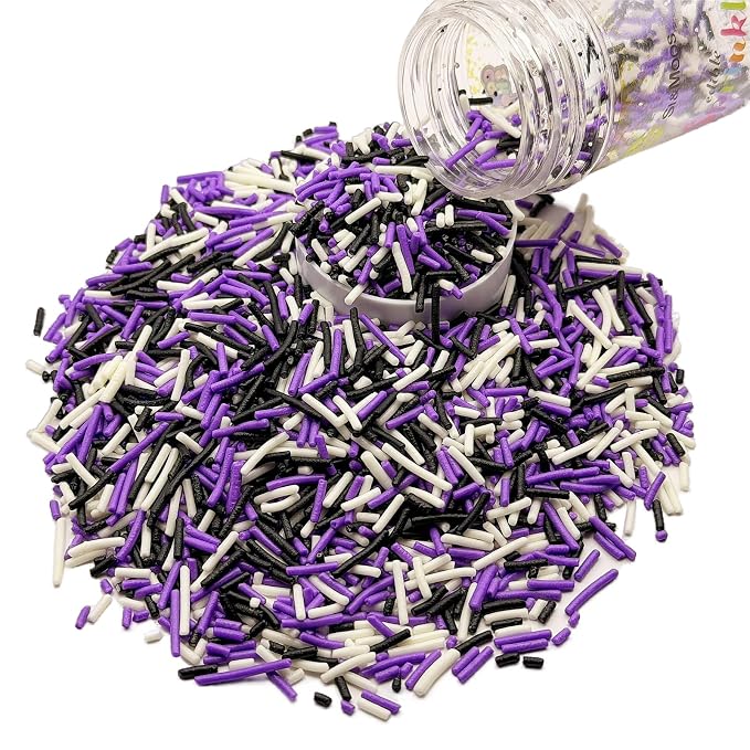 SE Si&Moos Black Purple and White Jimmies Sprinkles Black and Purple Halloween Sprinkles for Cake Decorating Edible Crunchy Jimmies for Topping Ice Cream, Cookies, Cakes, Cupcakes, Dessert Decorating 3 OZ