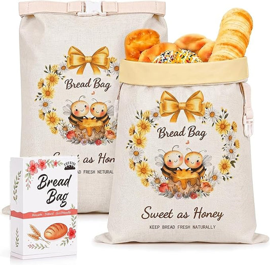 Beeswax Bread Bags for Sourdough, 2 Pack Reusable Bread Bag for Storage XL 17x13 Inch, Daisy Print Bread Bags for Homemade Sourdough - Keep Fresh, Freezer Safe