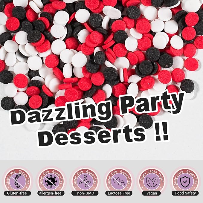 HUEBEATY Red White and Black Sprinkles for Cake Decorating and Baking, 180g | Graduation Sprinkles, Birthday Party Sprinkles for Baseball, Race Car, Casino, Hero Cakes Decoration, Cupcakes & Cookies